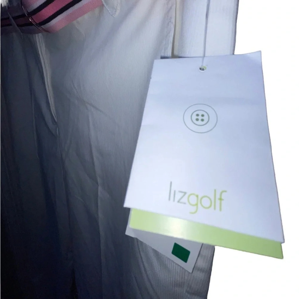 Liz Golf Audra Pants W/ Pink Belt Size 12 Petite White Sporty Liz Claiborne New - Picture 6 of 9